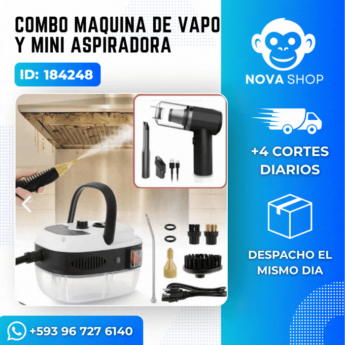 Combo de limpiador a vapor y mini aspiradora